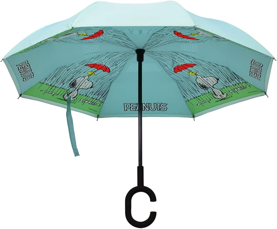 Peanuts Snoopy Woodstock Blue Revers-A-Brella No-Drip Inverted C-Handle Umbrella