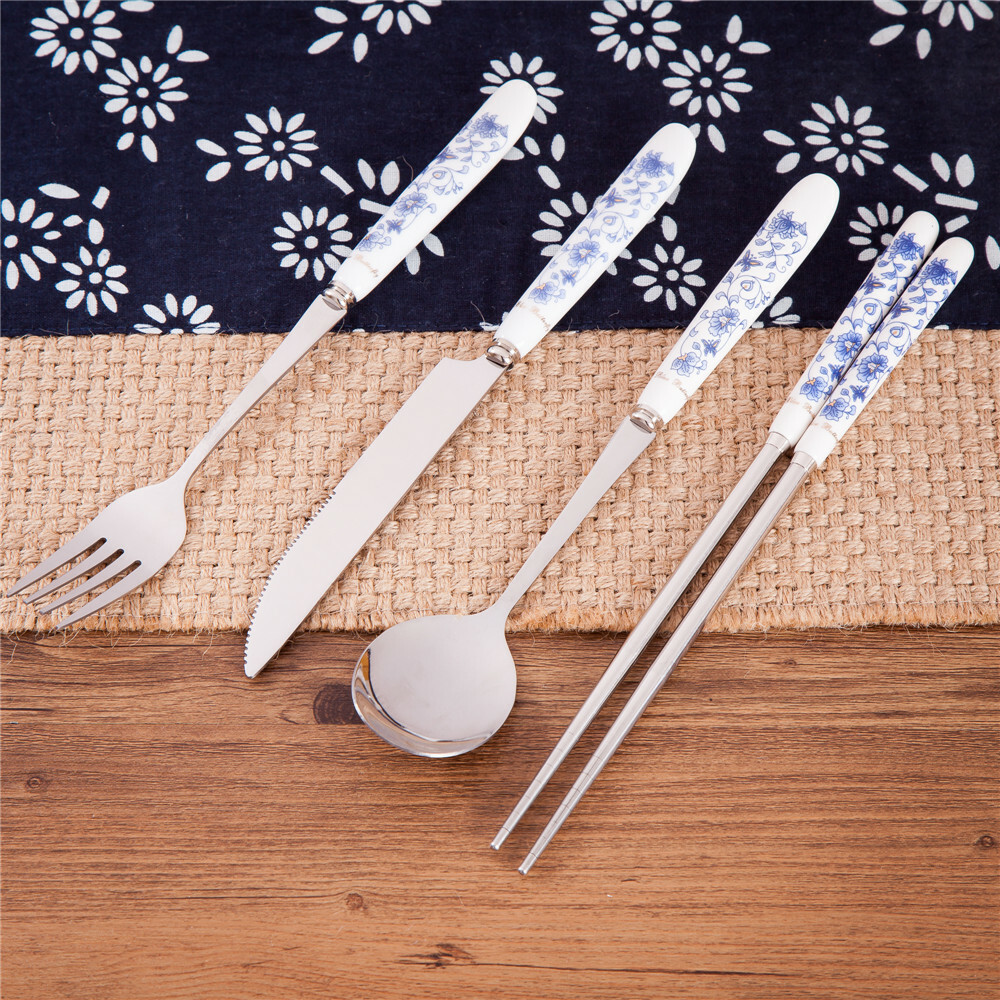 4 Pcs Elegant Oriental Inspiration Silverware Stainless Steel Chopsticks