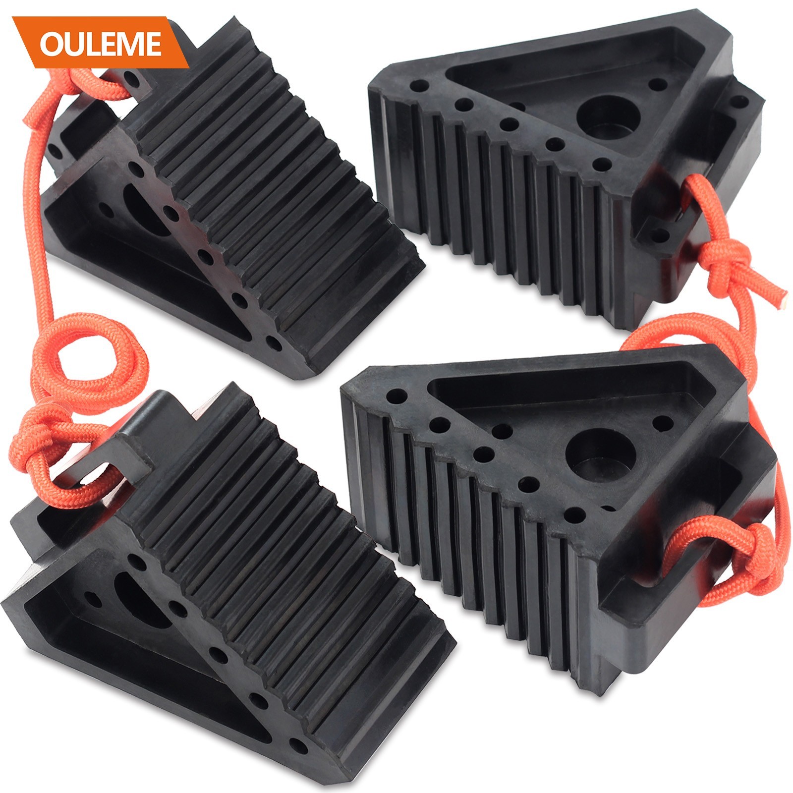 OULEME Premium Rubber Wheel Chocks with Carry Handles, 8.5" x 4" x 6" (4-Pack)