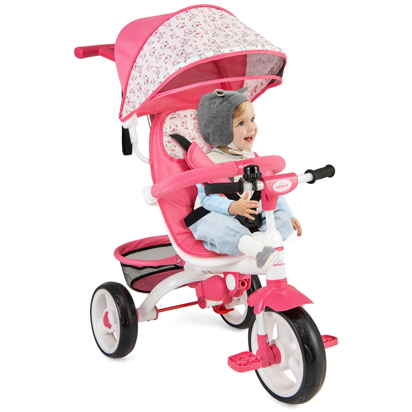 Costway 4-In-1 Kids Baby Stroller Tricycle Detachable Toy Bike w/ Canopy Basket