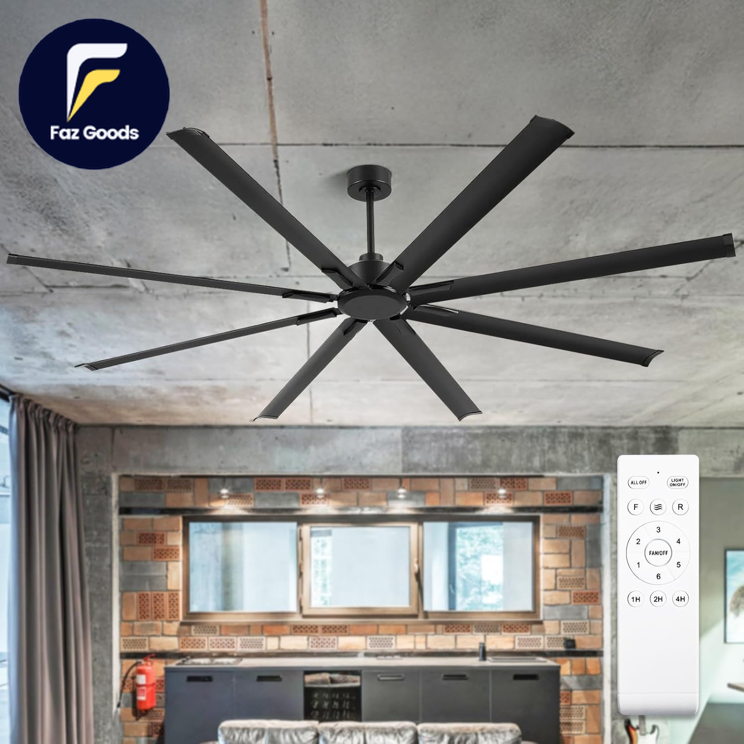 84-Inch Industrial Ceiling Fan 6-Speed Garage Ceiling Fan with Remote Control 8