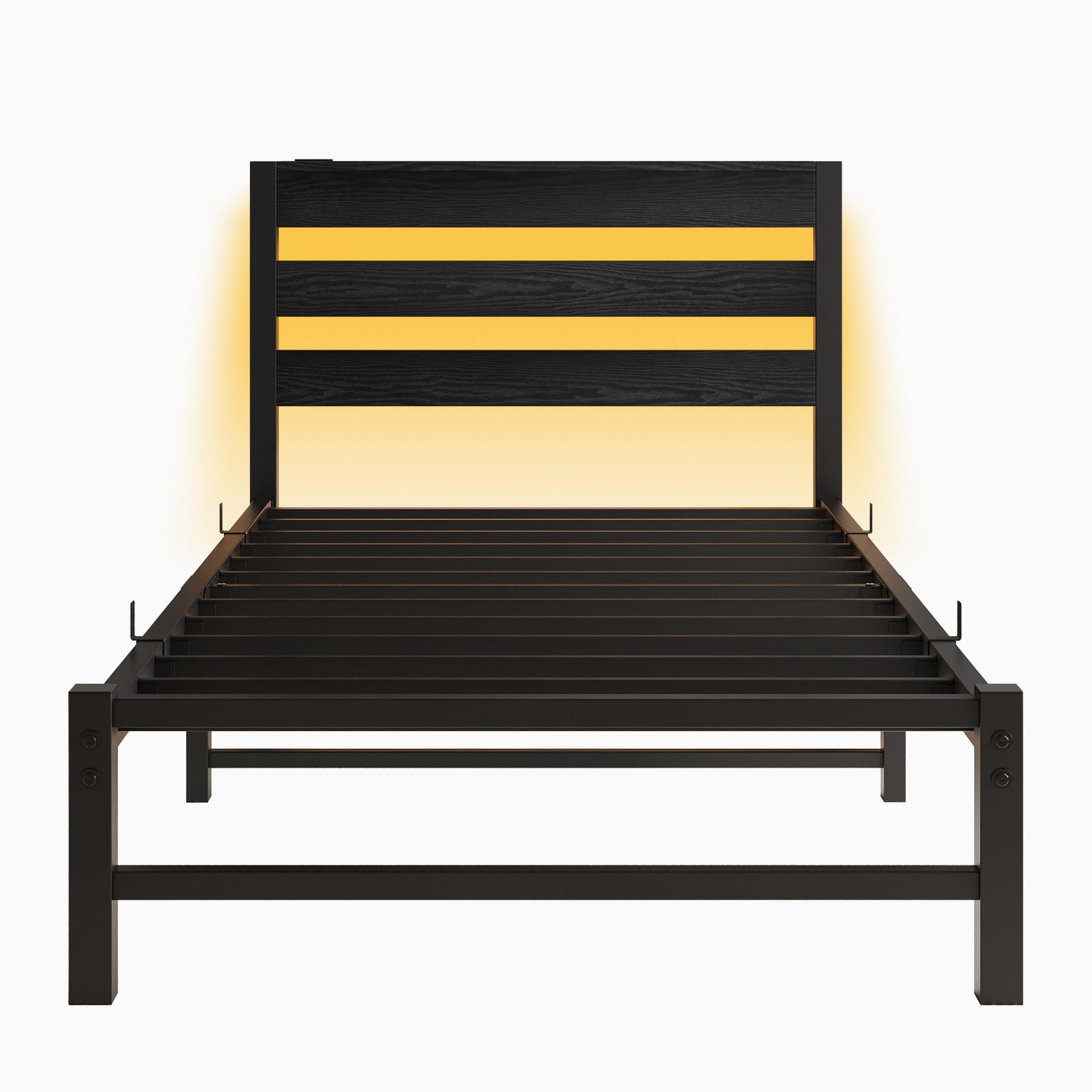 Twin Size Bed Frame Heavy Duty Platform Bed Frame with Headboard, USB Charging S