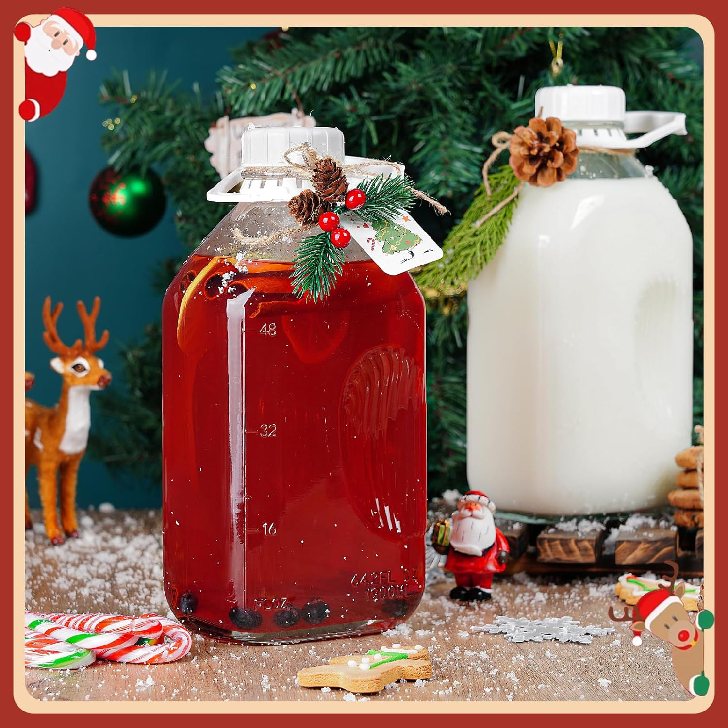 2 Pack 64 Oz Heavy Duty Glass Milk Bottle with 1 Silicone Spout and 3 Reusable A