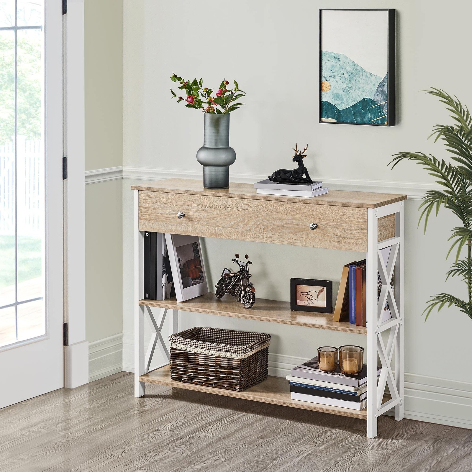 Sofa Console Table with 1 Drawer & 2 Open Storage, 3-Tier Hallway Table w/Drawer