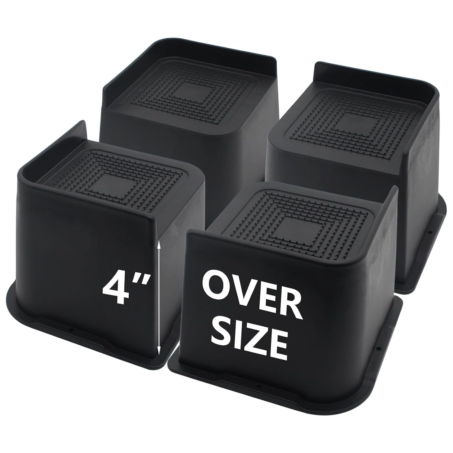 Heavy Duty 4 Inch Black Oversized Furniture Bed Risers 4 Pack