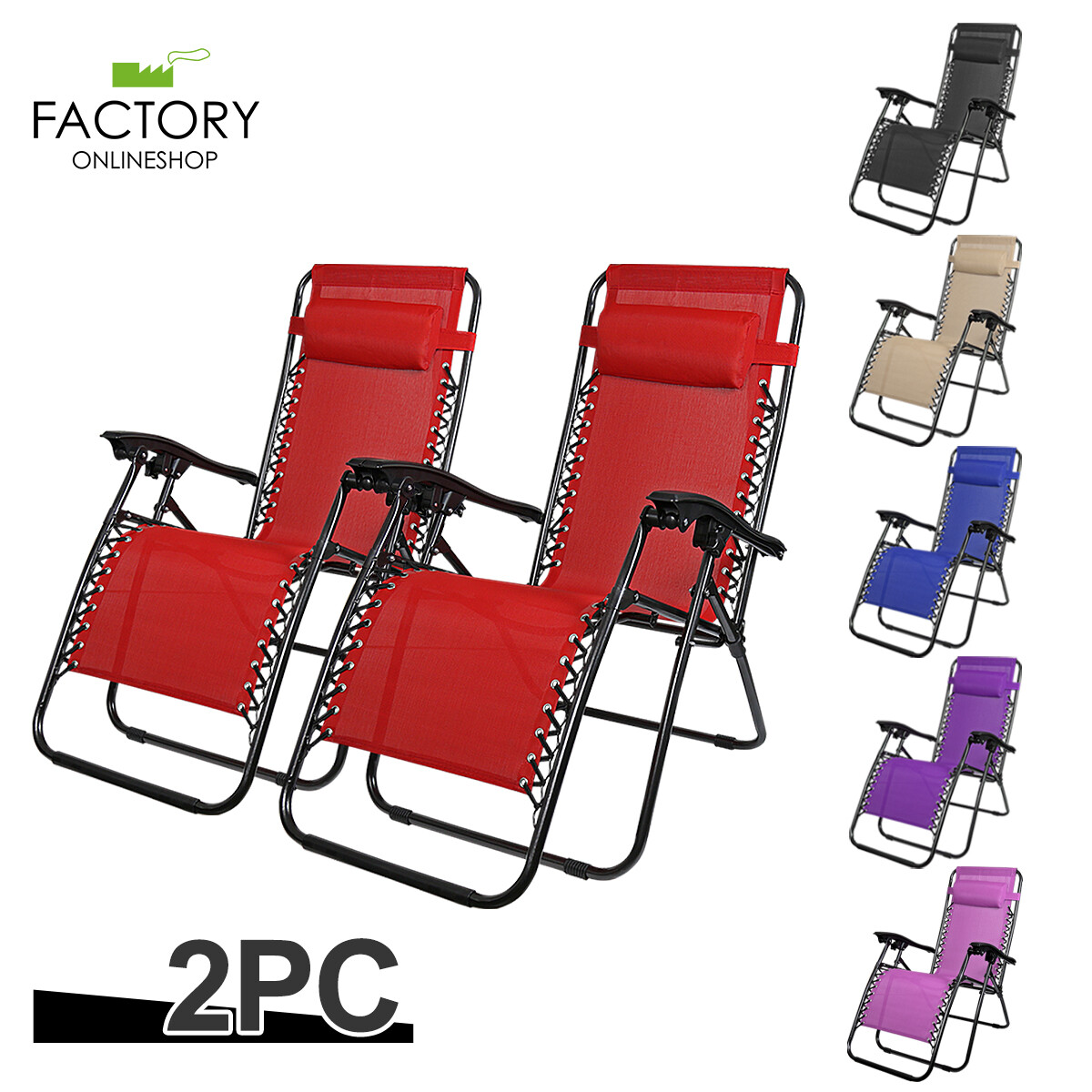 Set of 2 Zero Gravity Chairs Folding Lounger Beach Outdoor Patio Recliner Chair