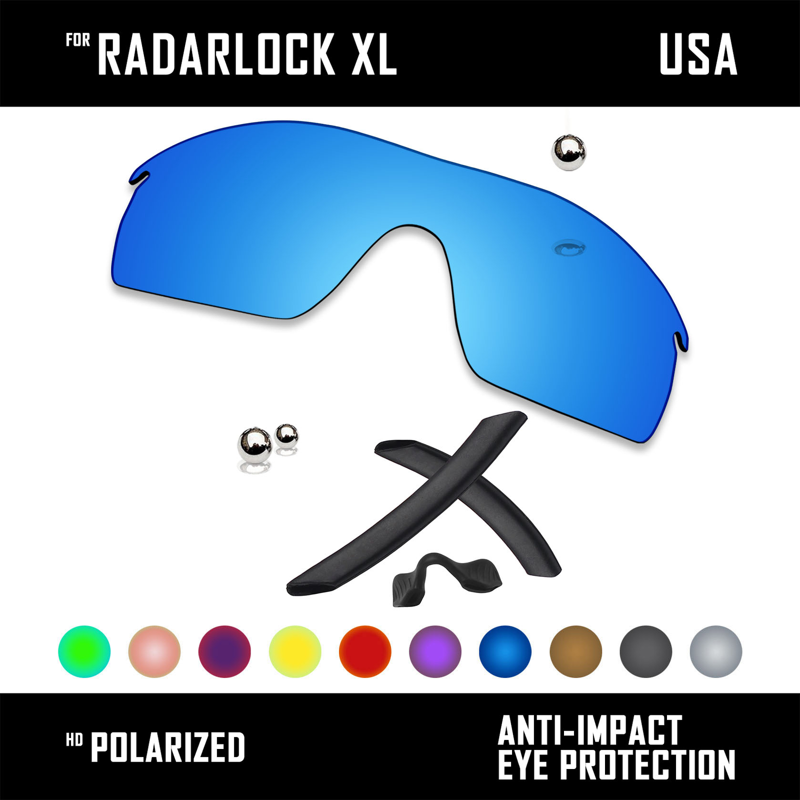 Anti Scratch Polarized Replacement Lenses & Rubber Kits for-Oakley Radarlock XL