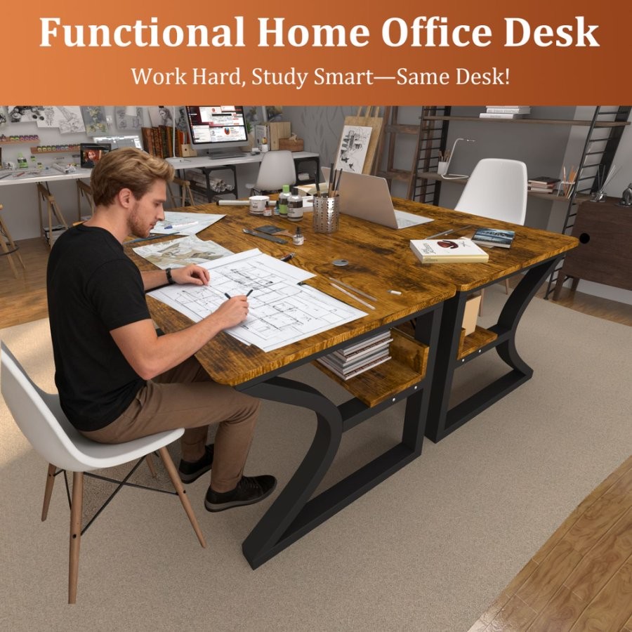 55Inch Gaming Desk Home Office Standing Desk Computer Desk with 2 Piece Table