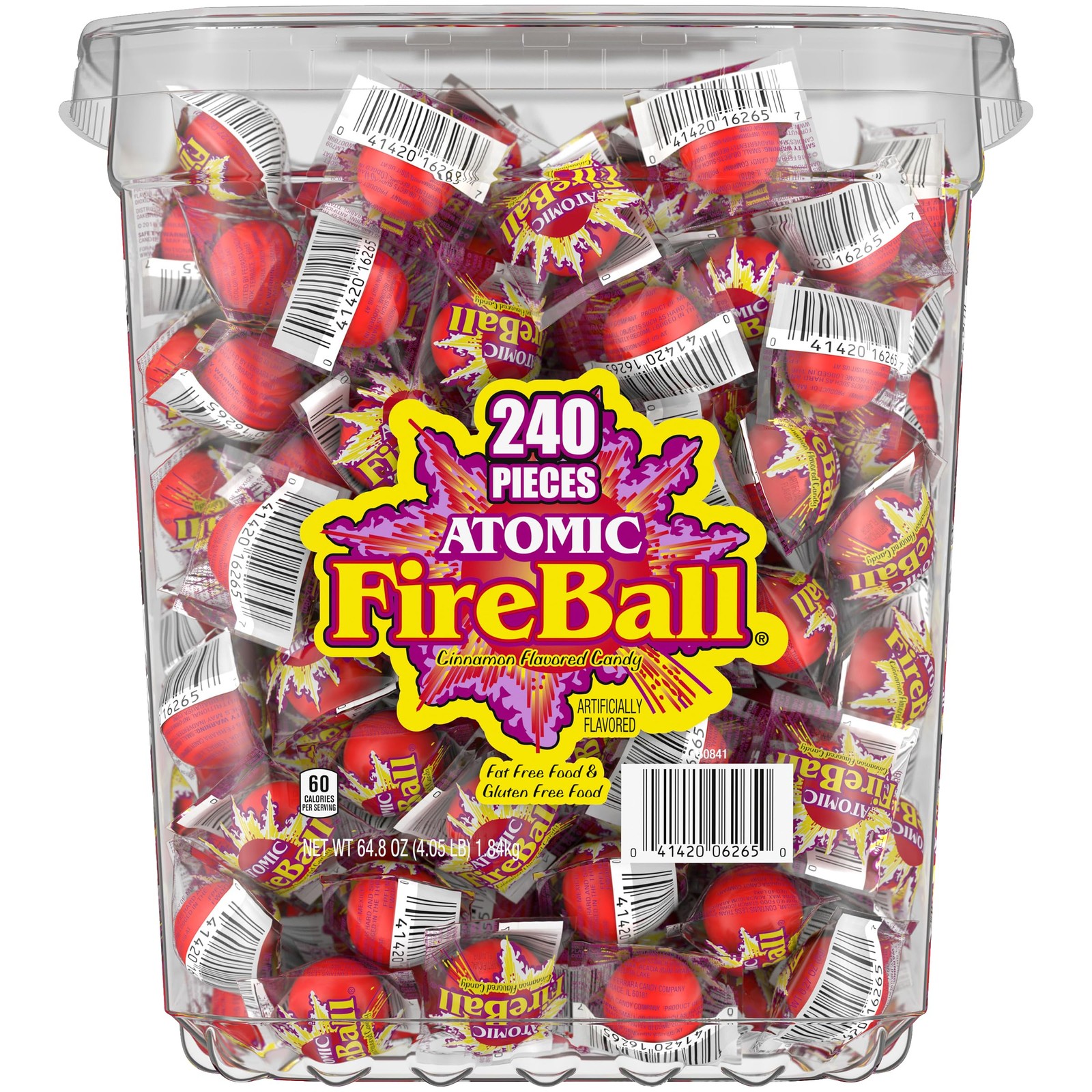 Wonka Atomic Fireball, Candy, Cinnamon Flavor, Individually Wrapped, 7