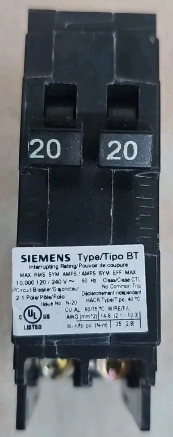 Siemens B2020 20A 240V Circuit Breaker TANDEM 20A