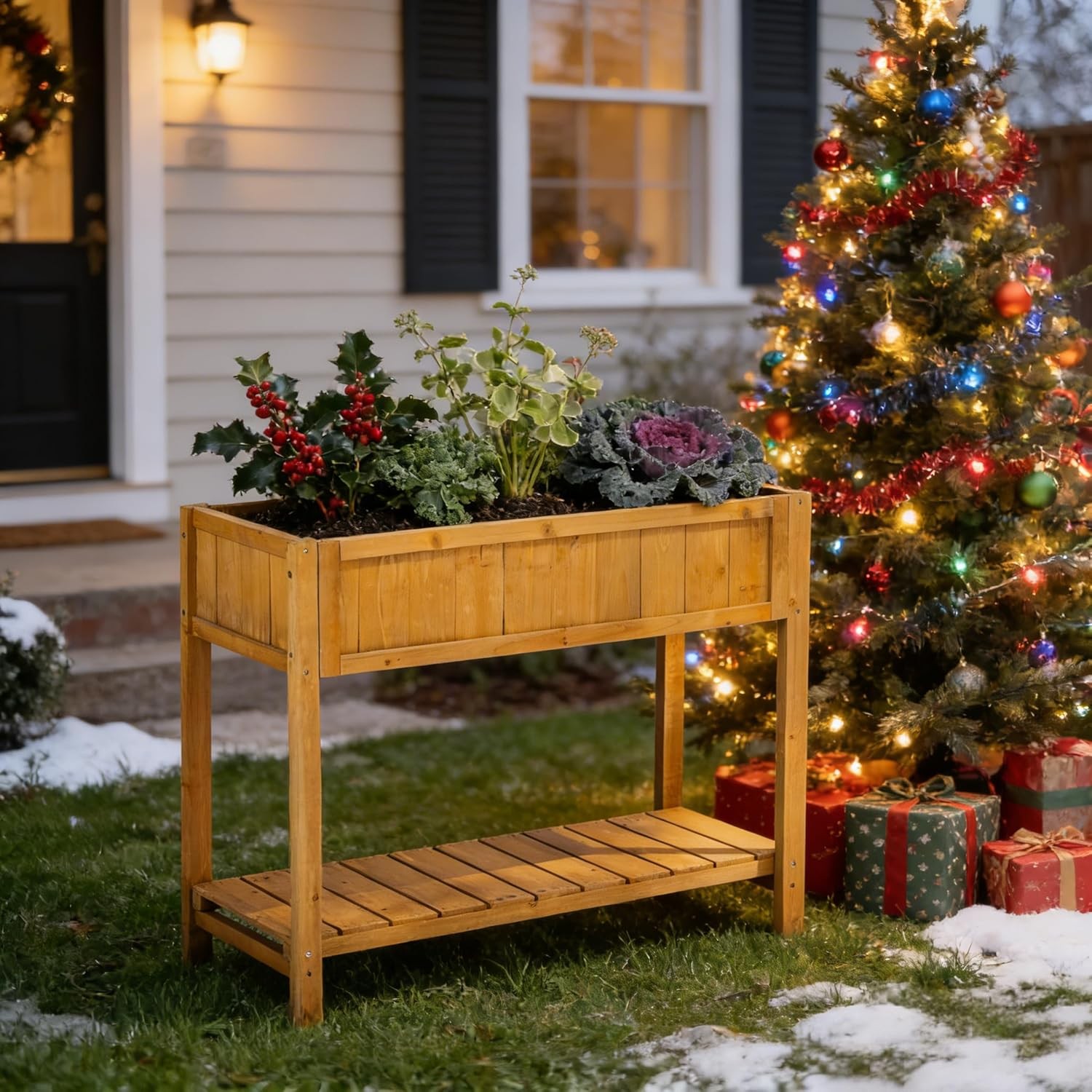 Premium Fir Wooden Raised Garden Bed with Four Legs for Backyard and Balcony Gar
