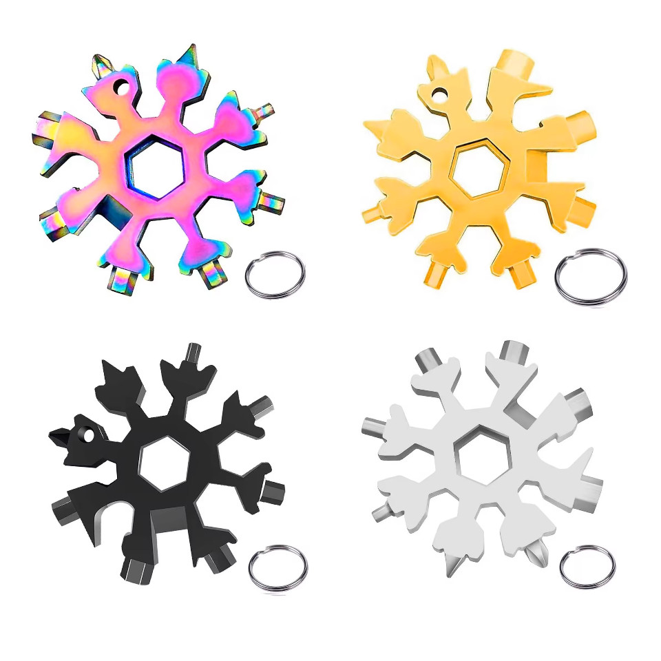 Snowflake Multi Tool Stainless Steel Keychain Screwdriver Bottle Opener 18-in-1