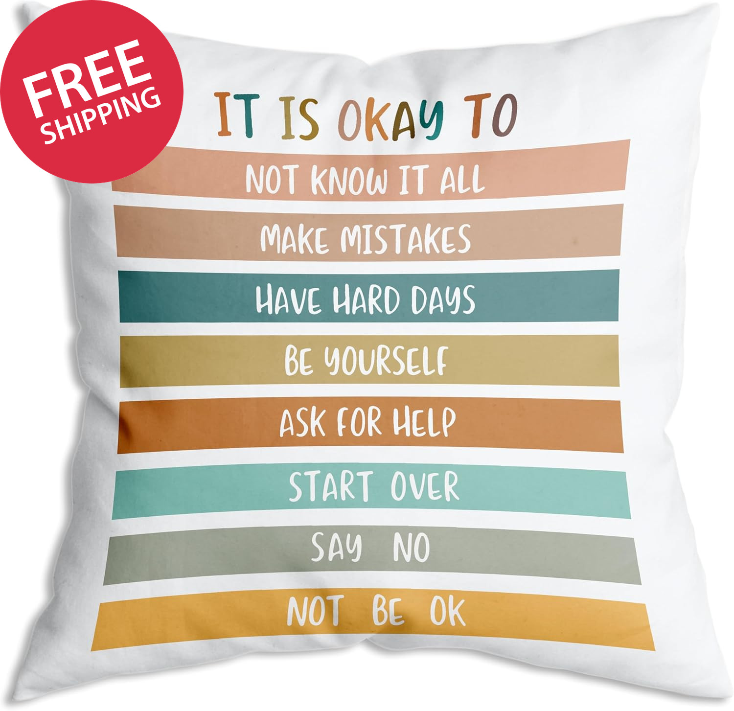 Boho Classroom Throw Pillow Cover 18X18，Decor It Is Okay to Be Yourself Classroo