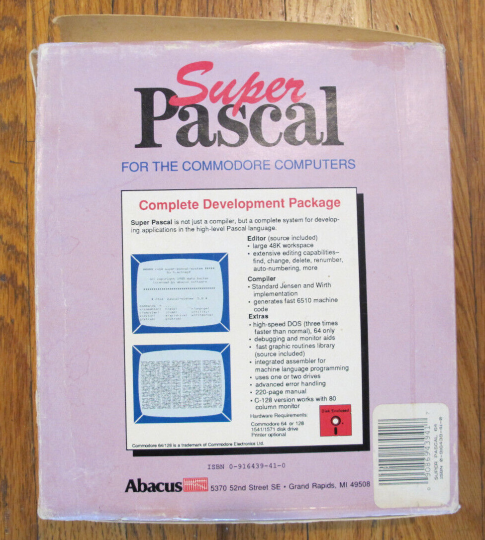 Super Pascal 64 - Commodore 64 C64 - Abacus - Very Rare - Untested Free Shipping