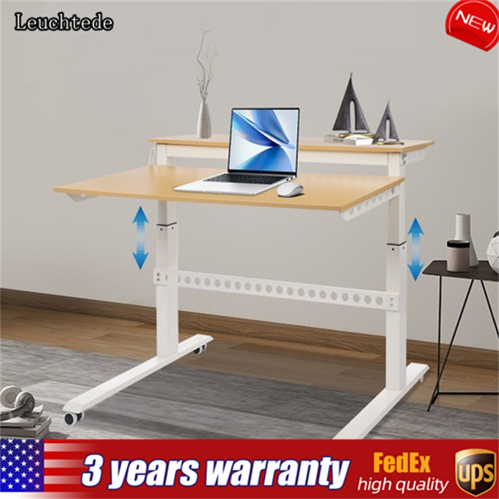 Home Office Height Adjustable Standing Desk Computer Desk w/ Wheels 47"x 28.5"