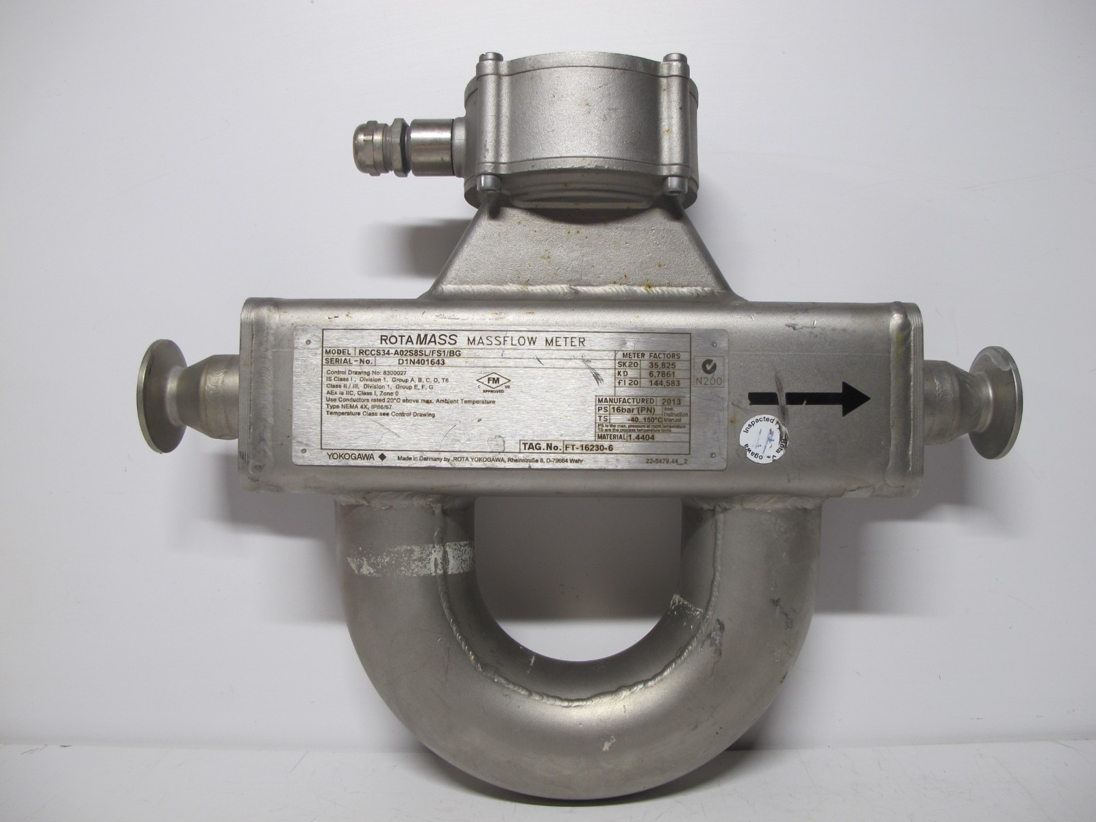 YOKOGAWA ROTAMASS .75" Mass Flow Meter RCCS34-A02S8SL/FS1/BG MassFlow ROTA MASS