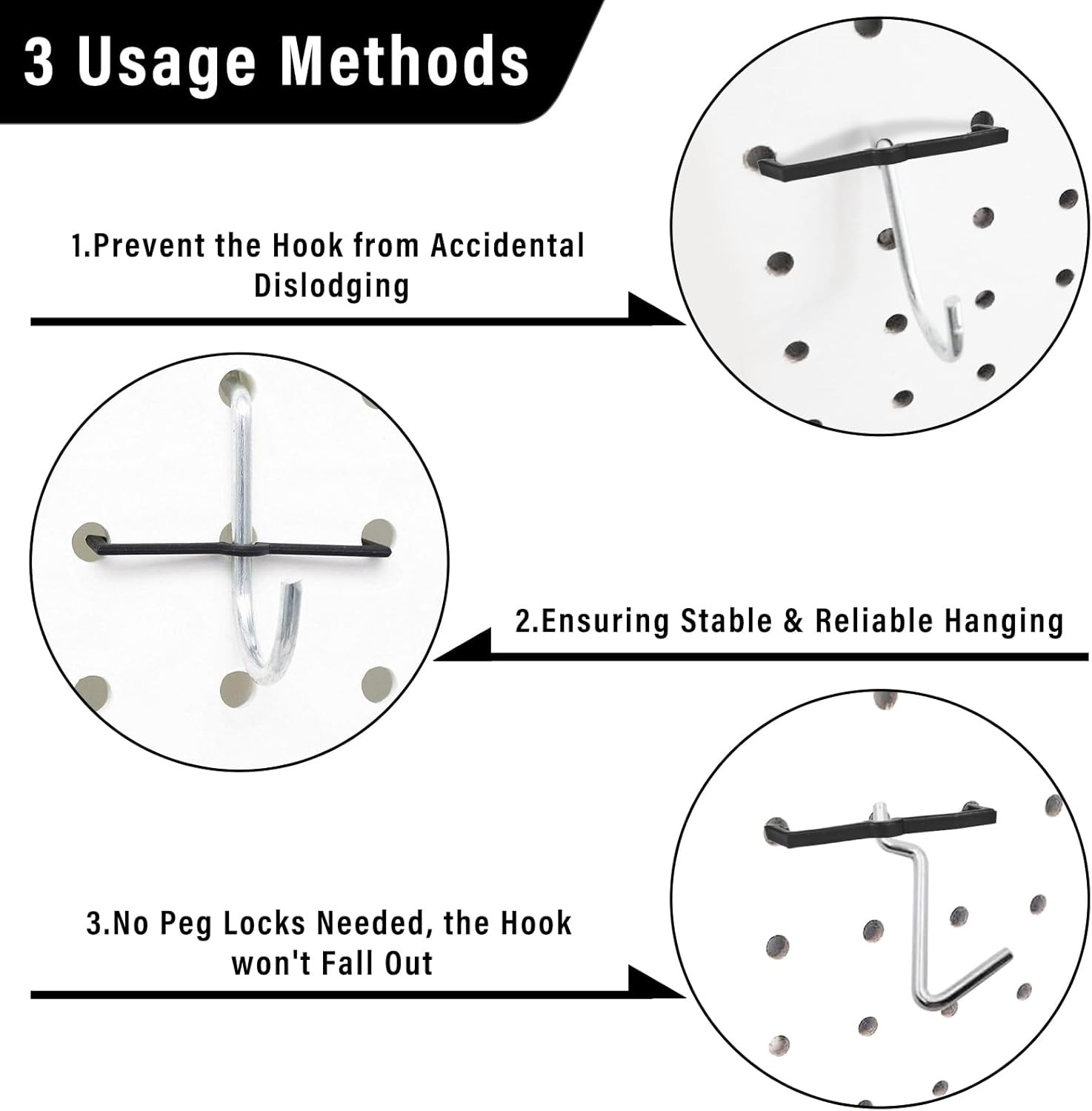 Black Peg Locks Plastic Pegboard Hook Locks Pegboard Display Hook Organizer Fixe