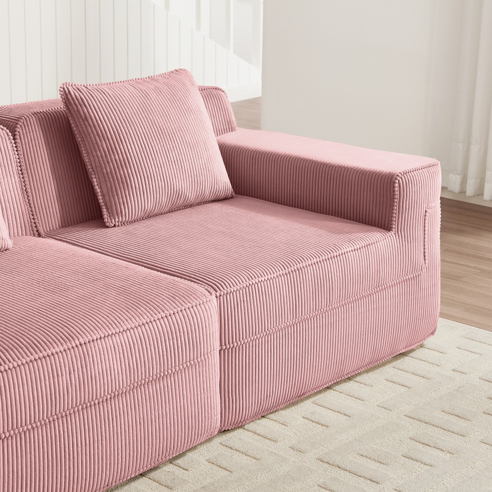 Modular 2-Seat Cloud Sofa w/ Ottoman & Pillows, Pink Corduroy