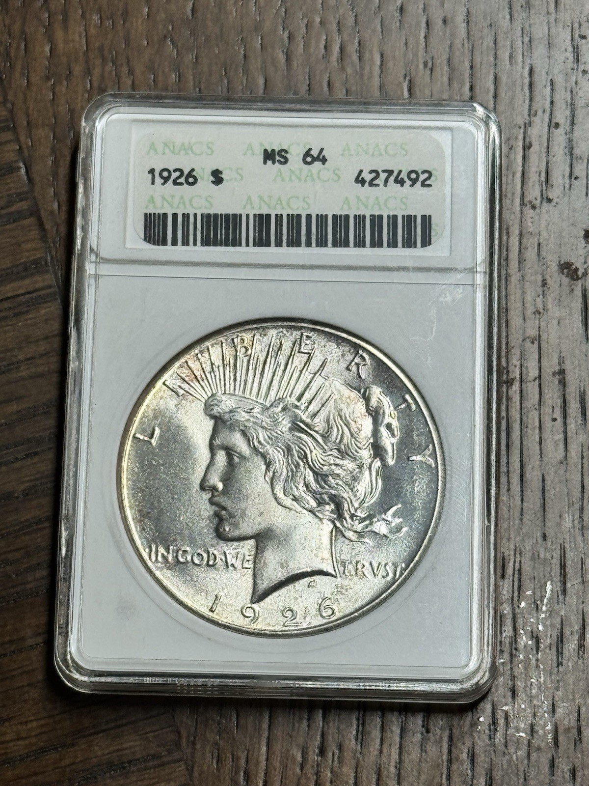 1926 P Peace Silver Dollar ANACS MS64 Old Soapbox Holder Gem BU Coin (3788)