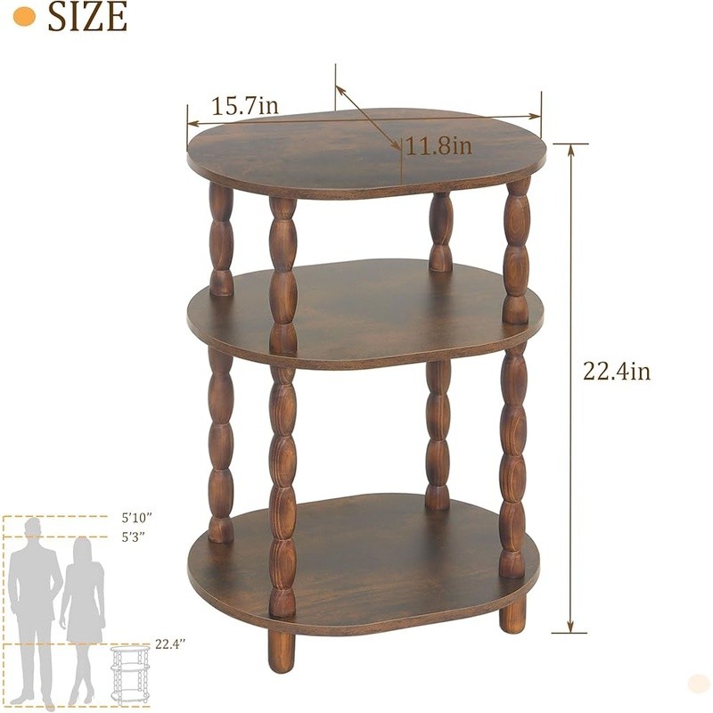 Vintage Oval Side Table 3-Tier Storage Compact Accent Table Easy Assembly New