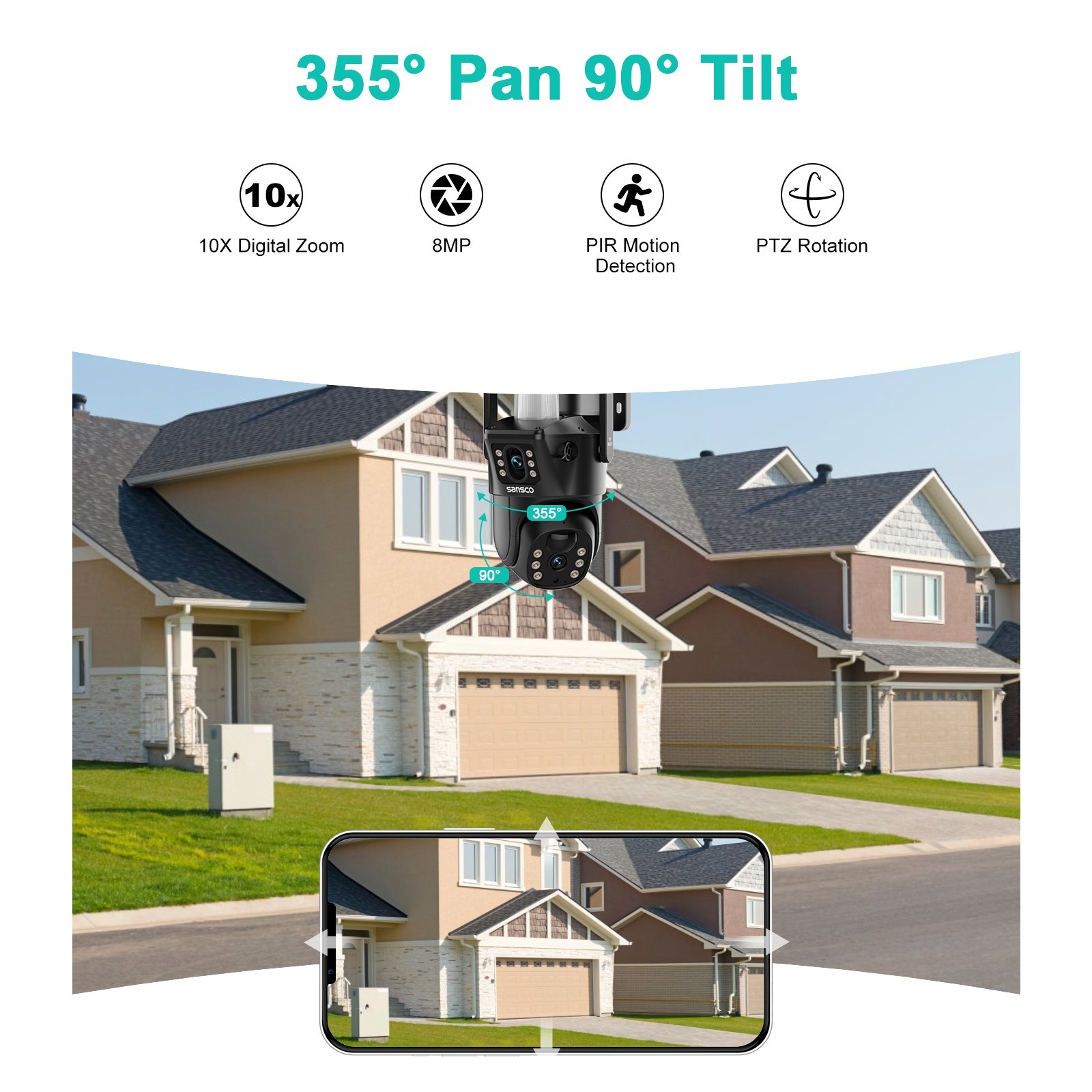 4pcs WIFI Home Security Camera System Solar Panel 4MP PTZ Wireless Outdoor Audio