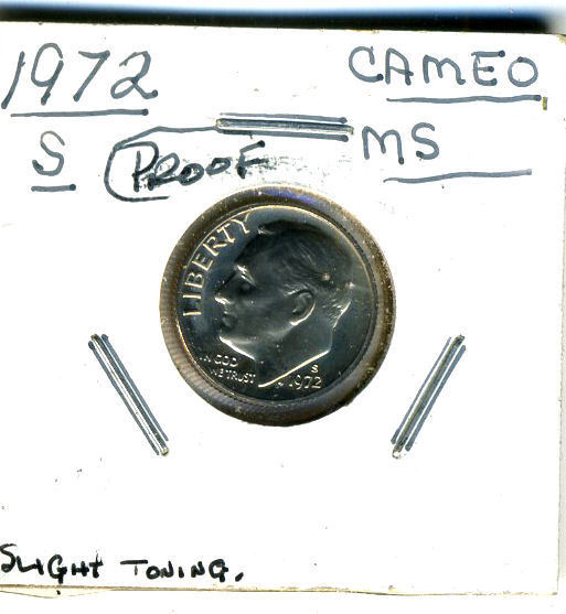 1972 S PR BU PROOF ROOSEVELT DIME 10 CENT BRILLIANT UNCIRCULATED PF US COIN#3081