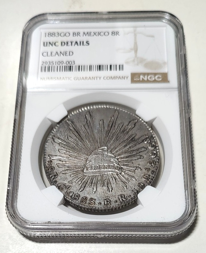 NGC UNC Details 1883 Mexico Silver 8 Reales Libertad Dollar 8R Coin