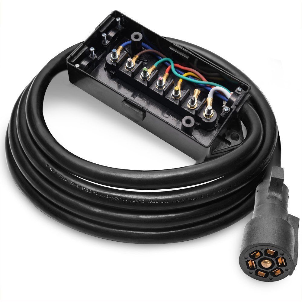 Leisure RV 7 Way Plug Inline Pre-Wired Trailer Cord Junction Box w/ 8 Foot Cable