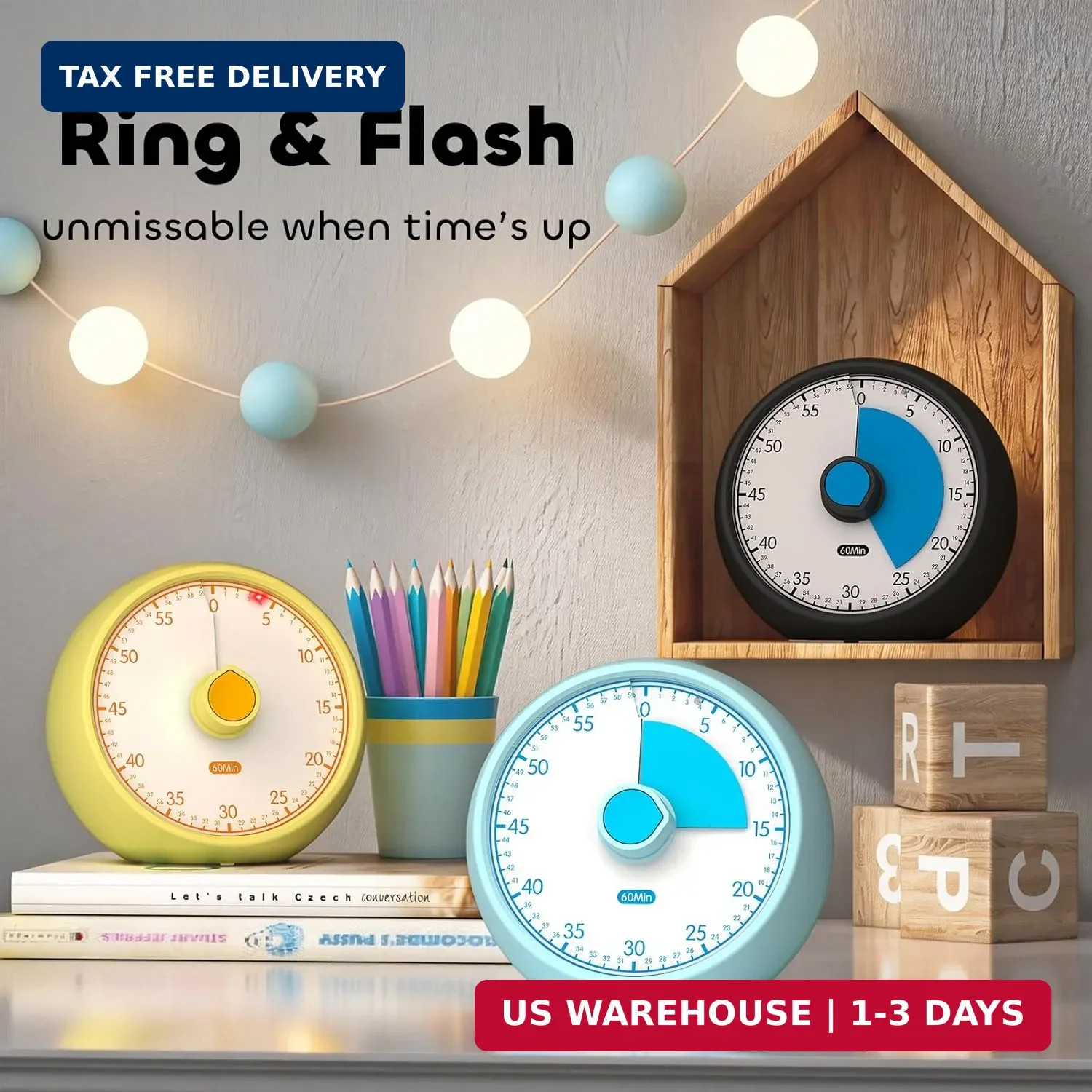Visual Timer for Kids 60-Minute Countdown Timer with Optional Alarm, Focus Tool
