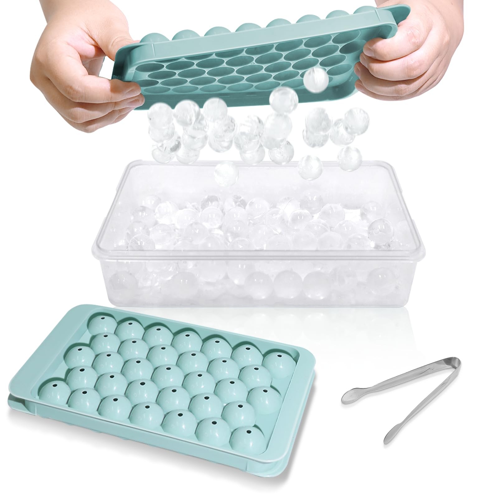 Ice Cube Tray with Lid and Bin - Round Ice Trays for Freezer with Lid - Ice C...