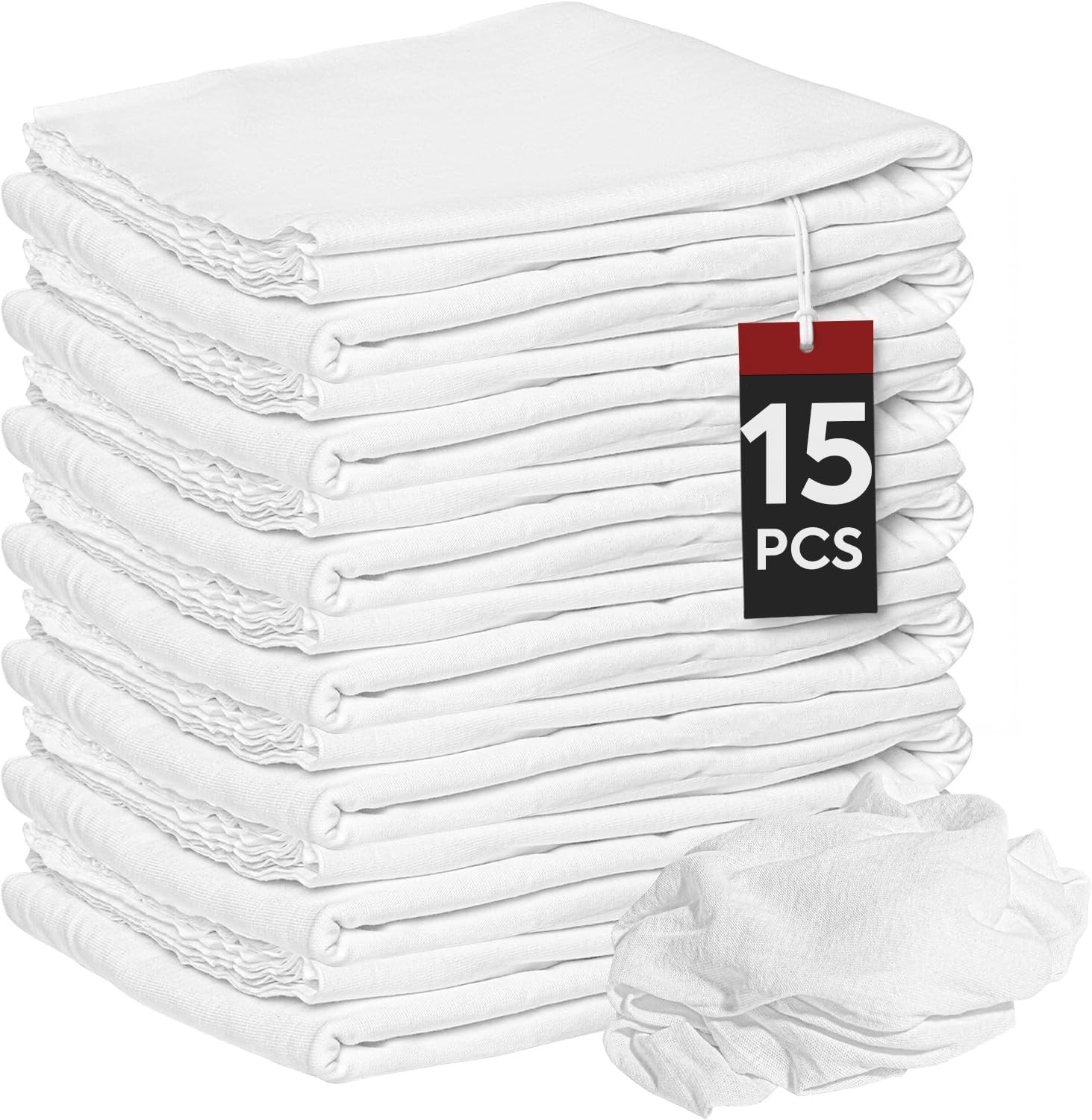 New Lint Free Rags 100% Cotton 18x18 Inch (15 Pack), White