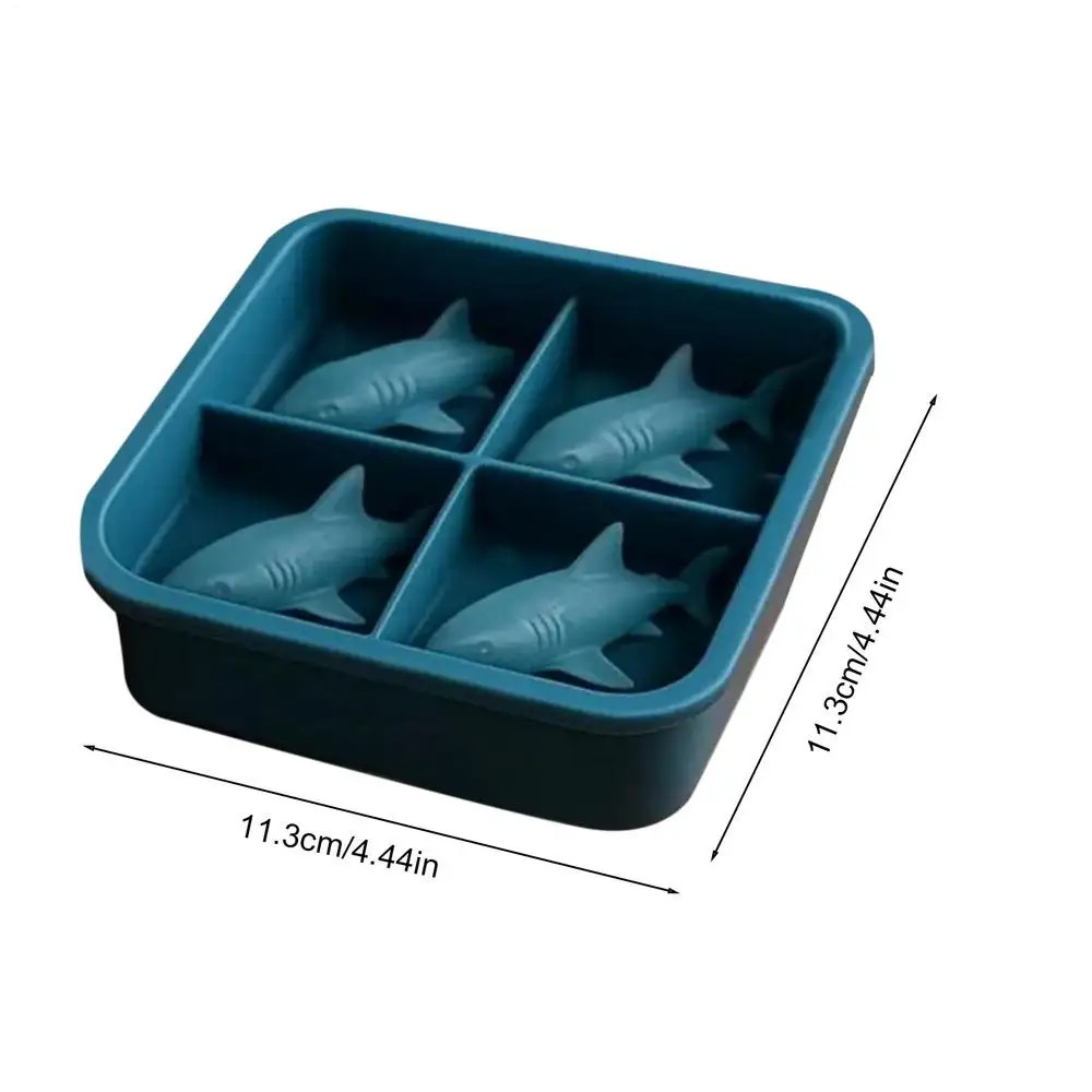 NEW Ice Trays for Freezer 4 Cavity Shark Shape Reusable Mould Silicone Molds for