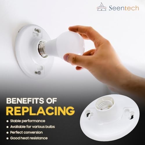 Seentech Keyless Plastic Lamp Holder – E26 Medium Base Ceiling Light Socket, ...