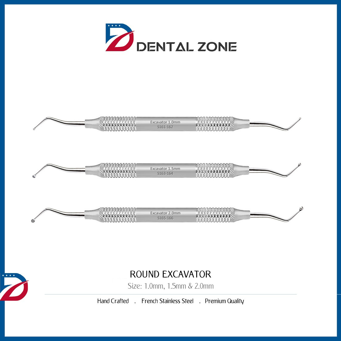 DENTAL INSTRUMENTS EXCAVATOR ROUND 1.0MM, 1.5MM, 2.0MM DOUBLE ENDED