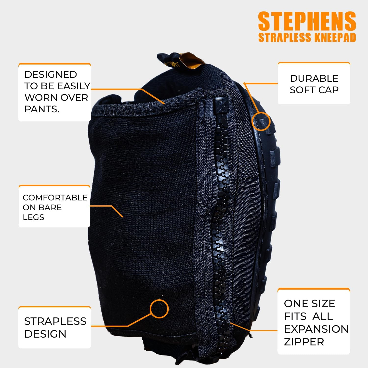 Stephens Strapless Knee Pads for Construction - Heavy Duty Soft Cap Design for W