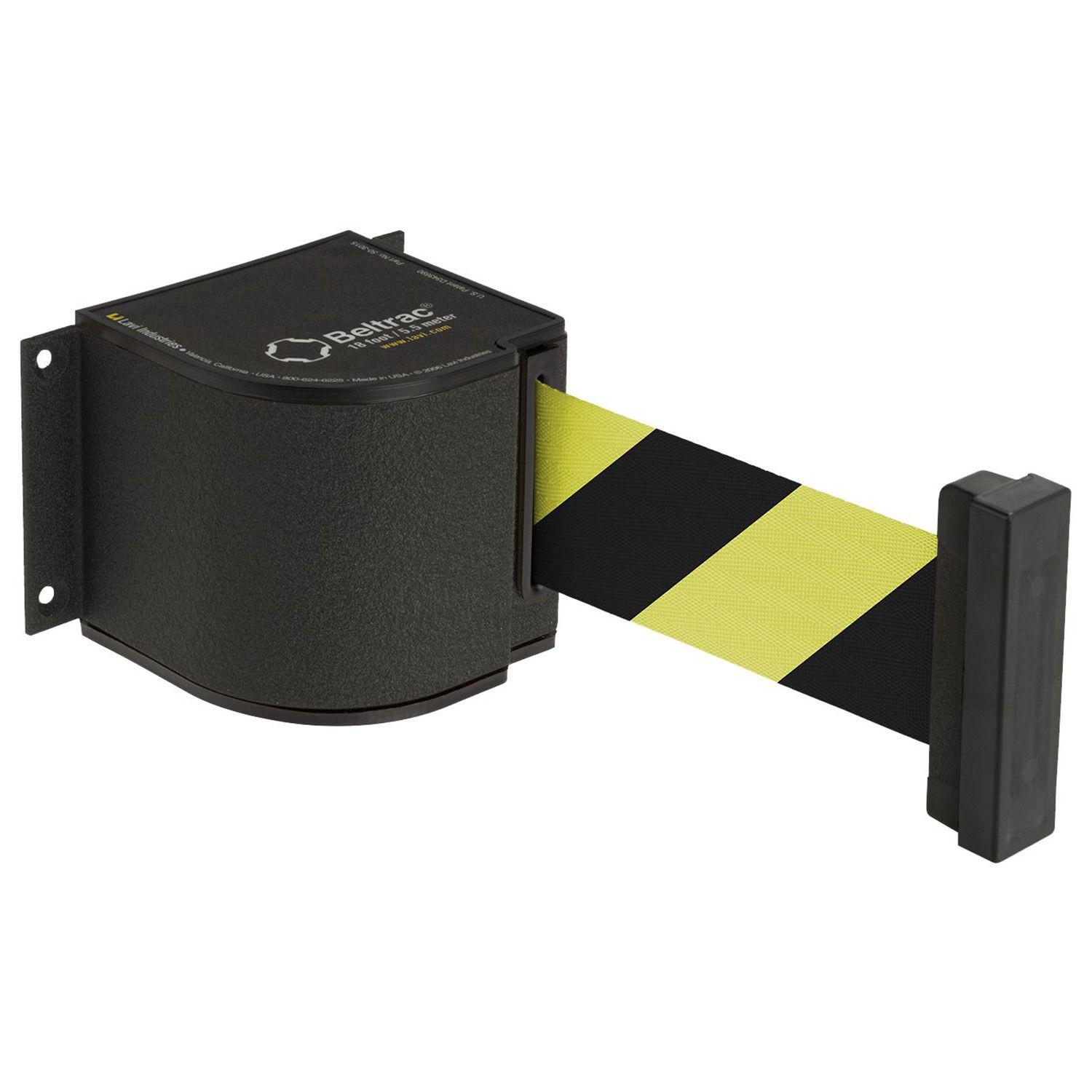 Wrinkle Black Wall Mount 18'L Safety Black/Yellow Retractable Belt Barrier