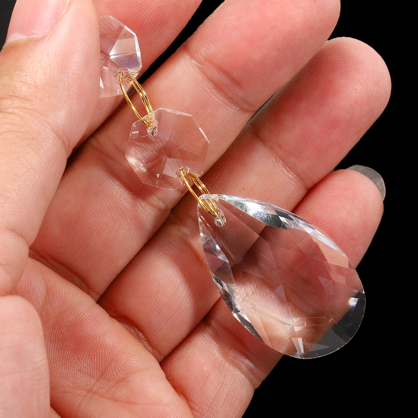 5Pcs 38mm Clear Crystal Teardrop w 14mm Octagonal Bead Clear