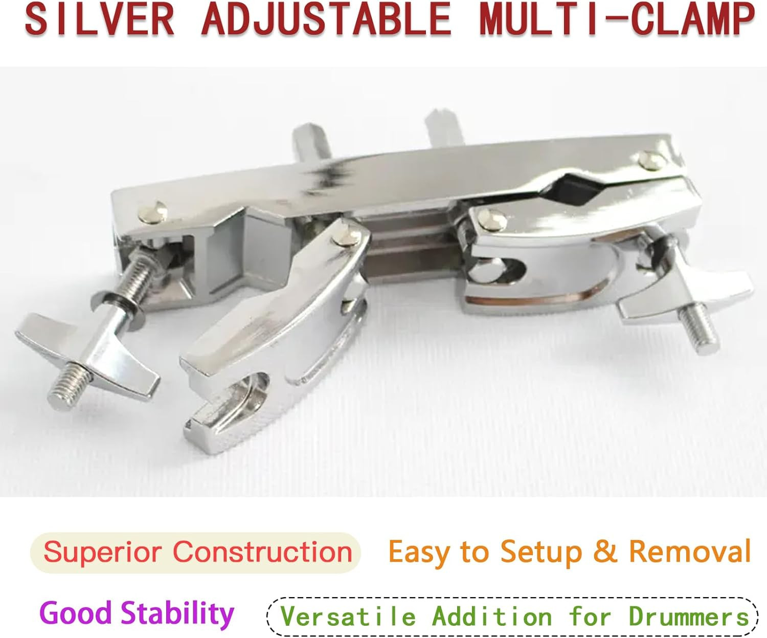 Cashbeat Silver Adjustable Multi-Clamp, Quick Release Cymbal Stand Mount Holder