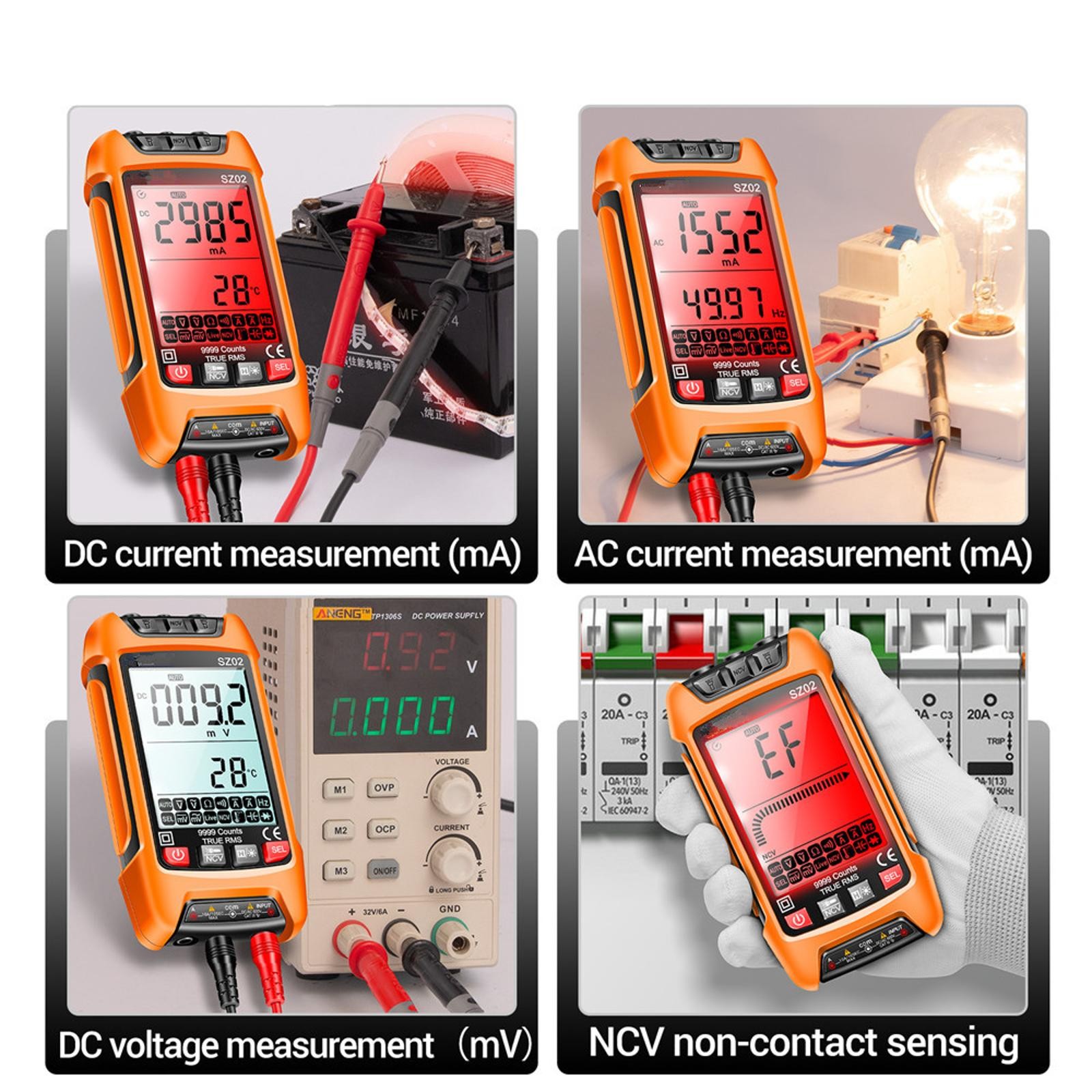 Digital Multimeter 9999 Counts True RMS Auto Electrical Capacitance Meter Temp,