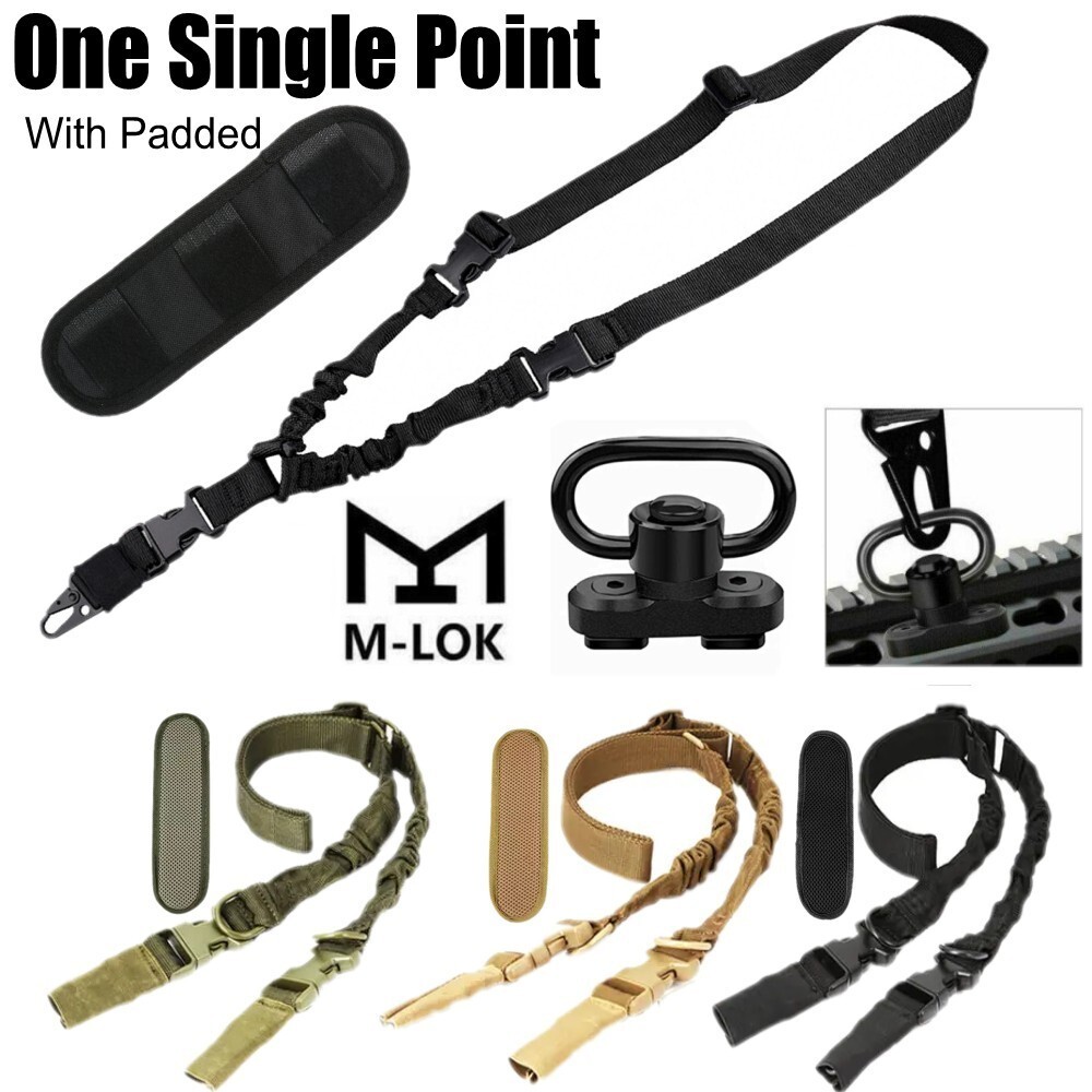 Tactical One Single Point Gun Sling Heavy Duty Padded Strap Bungee Mlok Swivel