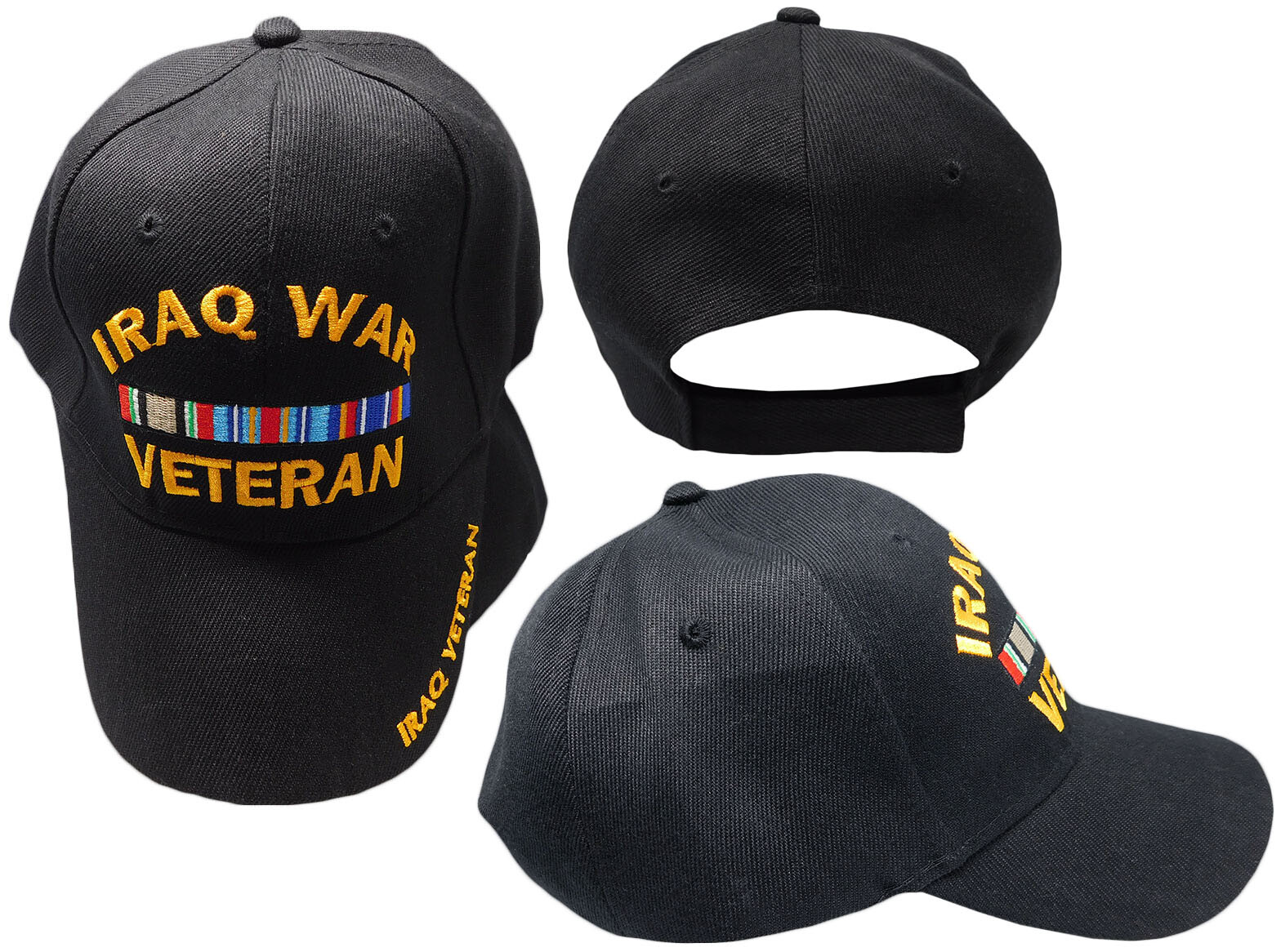 Iraq War Veteran Vet Letters on Bill Ribbon Black Embroidered Cap CAP781A Hat