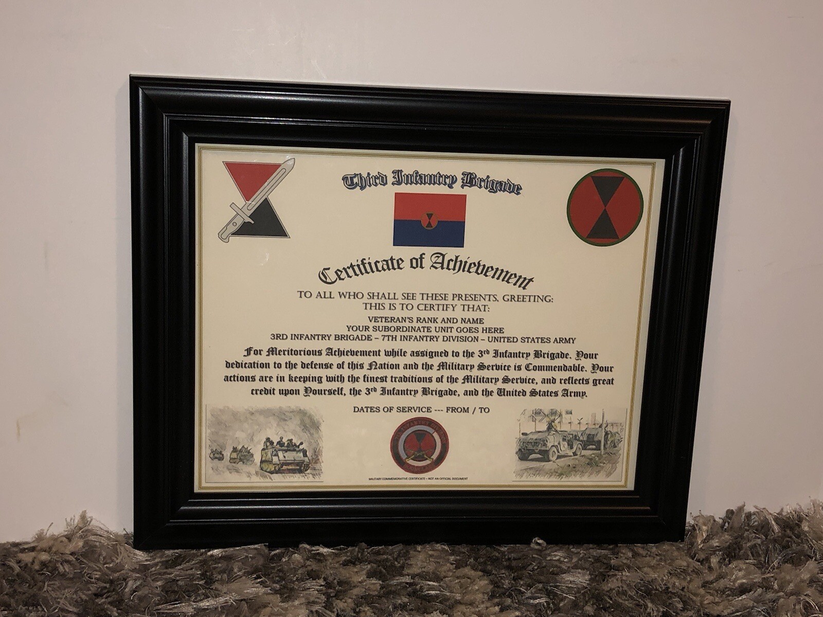 3RD INFANTRY BRIGADE - 7TH ID / ACHIEVEMENT (COMMEMORATIVE CERTIFICATE)