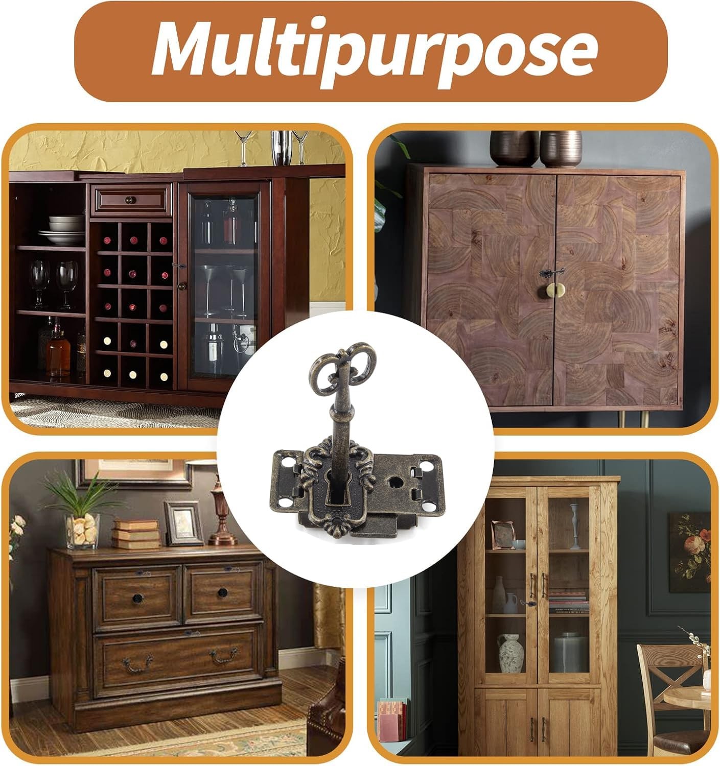 2 Sets Skeleton Key Lock Decorative Antique Bronze Cabinet Vintage Lock with ...