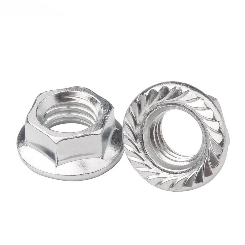 10pcs M10x1.0mm Fine Thread 304 Stainless Steel Hex Flange Nuts Serrated Lock