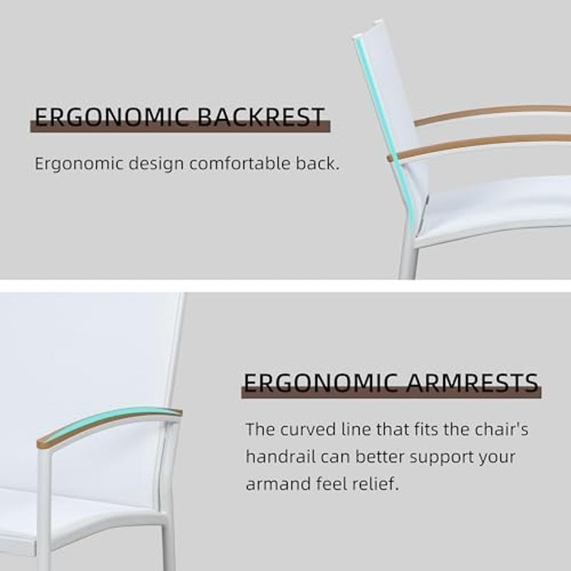 Textilene Fabric Patio Bistro Set Rust-Resistant Steel Frame Easy Assembly White