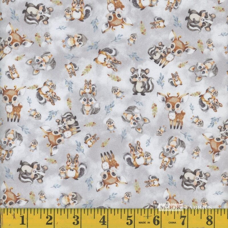 Cotton Fawn and Friends Animals Gray Cotton Fabric Print by Yard D604.04