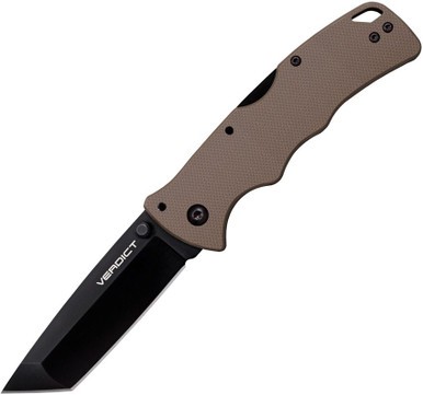 COLD STEEL VERDICT / 3" TANTO POINT / AUS10A W/ BLACK DLC FINISH / FDE G-10 HAN