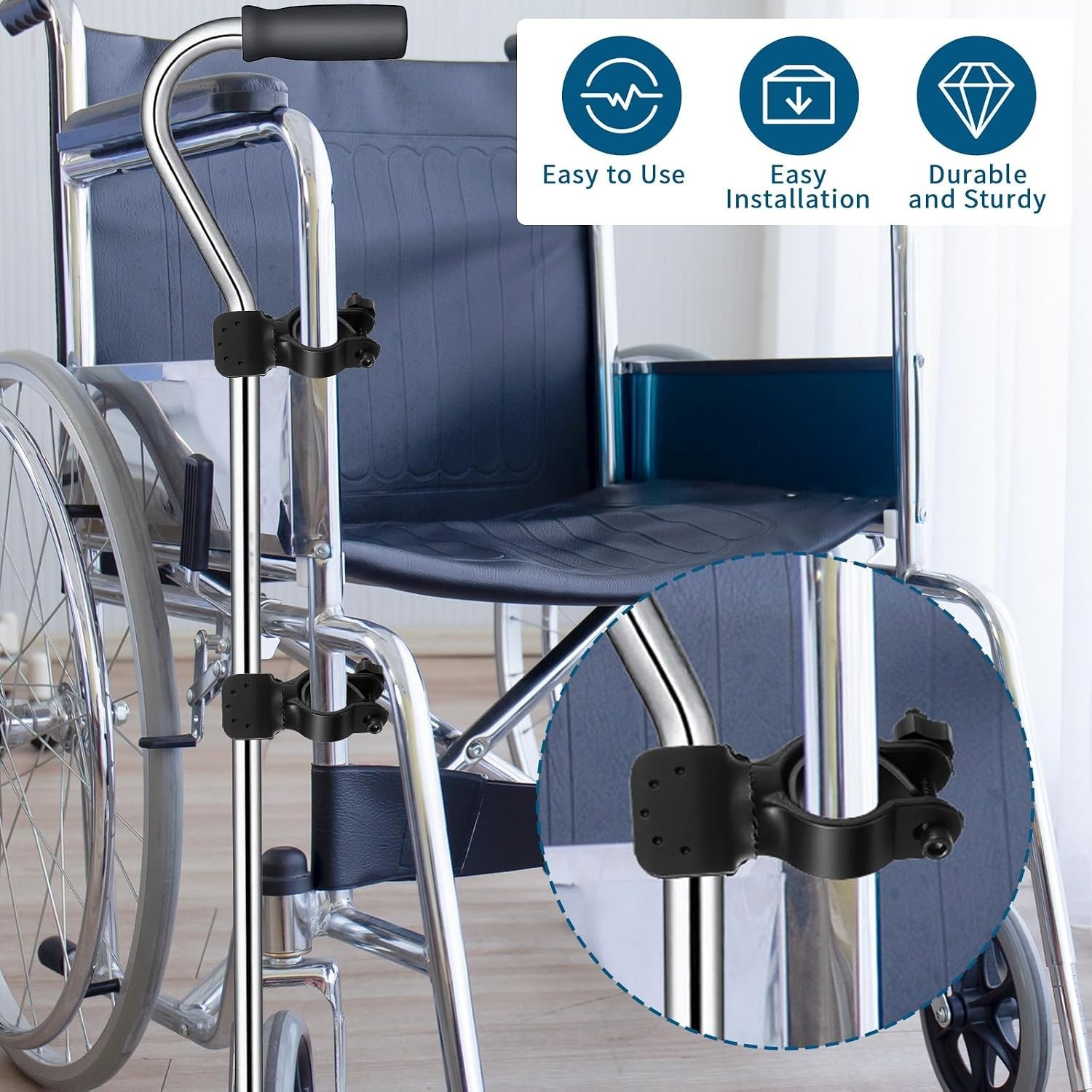 2 Pack Black Durable Walking Stick Holders, Cane Holder, Wheelchair