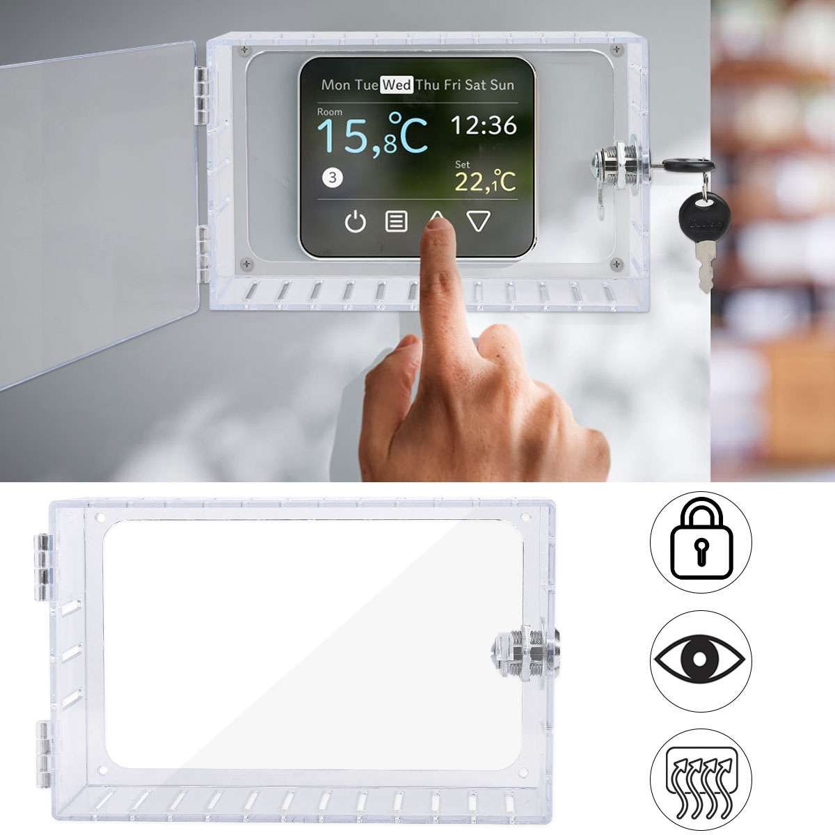 Clear Thermostat Lock Box with 2 Keys Protective Cover Acrylic Guard Box Kits
