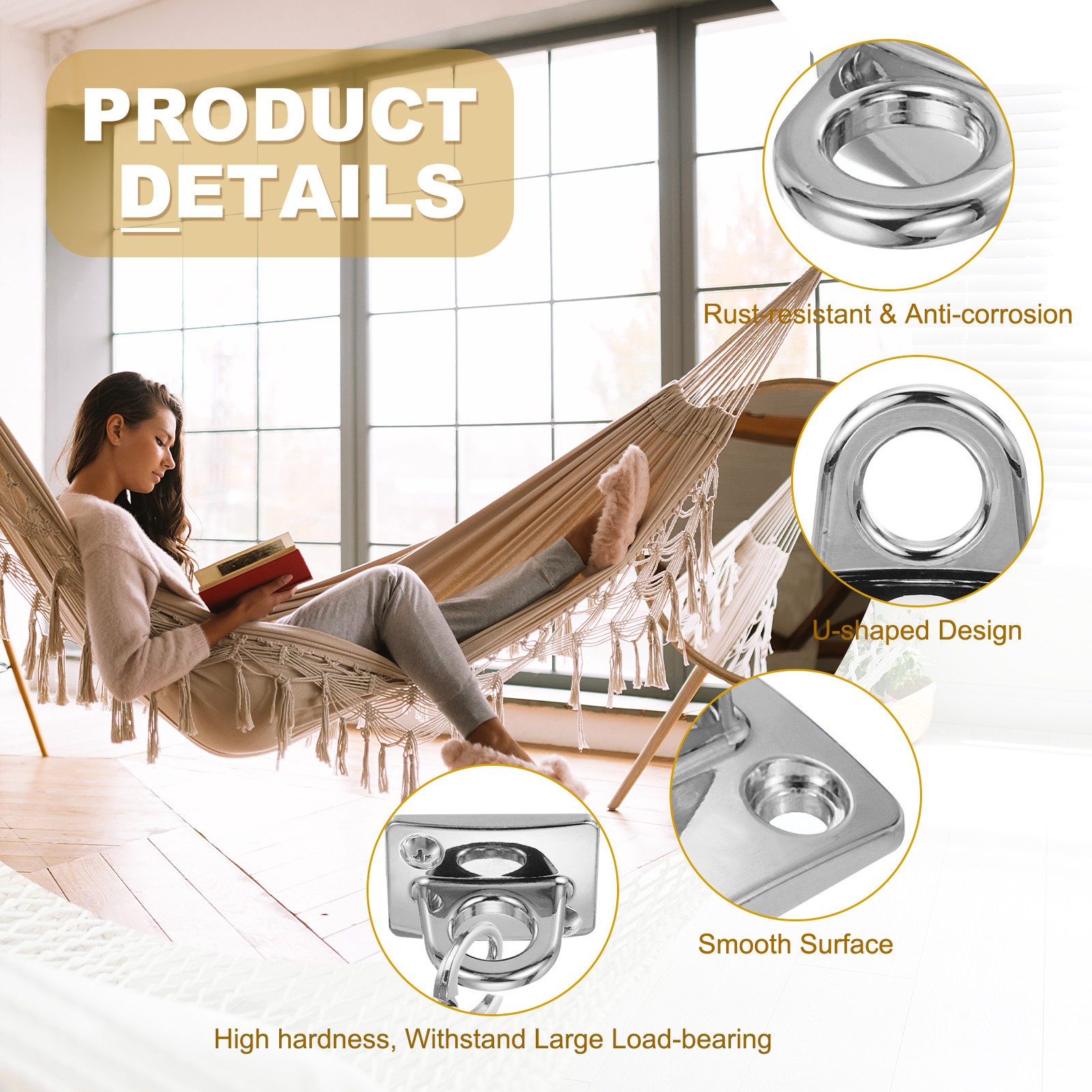 Rope Stanchion Wall Plate Hook Large Loop Hanging Circle Hook Silver